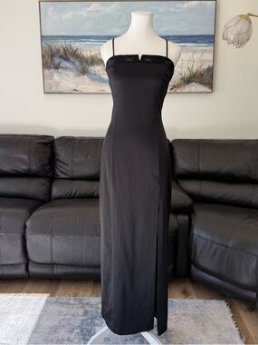 Rampage Y2K Black Satin Maxi Formal Evening Embellished Embroidered Dress Size 9